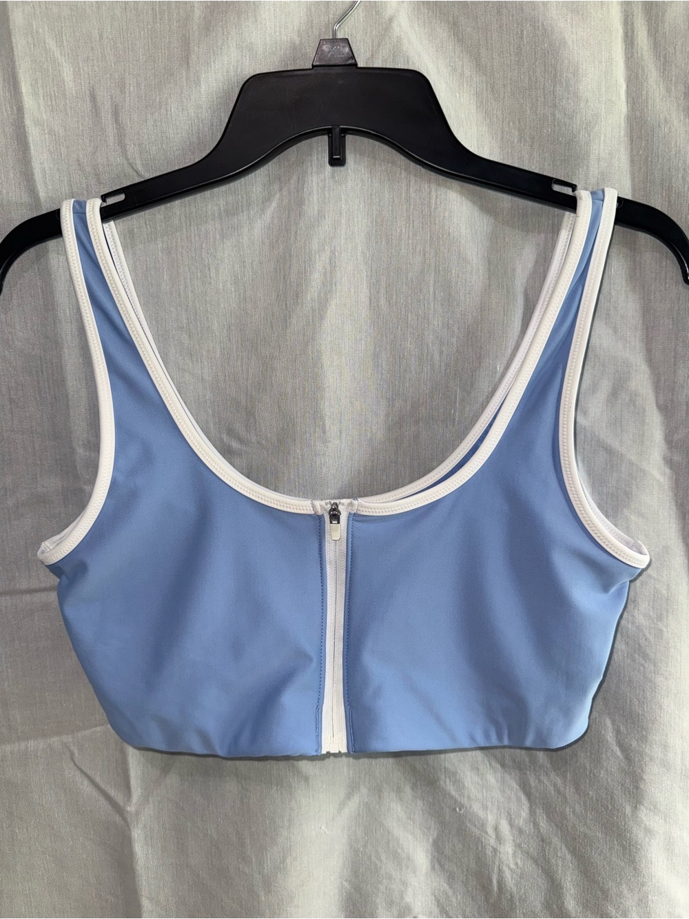 Old Navy Light Blue Swim top with White Trim and Front Zip